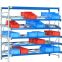 Stückgut-Durchlaufregale FLEX statisch, 3 Ebenen gerade, 2 Ebenen abgeknickt, 2500×2500 mm, RAL 5010 Enzianblau