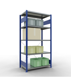 Schwerlastregal Grundregal, 2000x1000x600 mm (HxBxT), 5 Fachböden, Fachlast 330 kg, Kreuzstrebe, RAL 5010 enzianblau/verzinkt