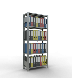 Büroregal Steckregal Grundregal 1800x750x300 mm, 5 Fachböden, 85 kg Fachlast, Kreuzstrebe, verzinkt, mit Anschlagleiste