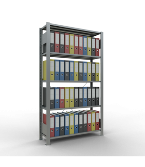 Büroregal Steckregal Grundregal 1800x1000x300 mm, 5 Fachböden, 85 kg Fachlast, Kreuzstrebe, verzinkt, mit Anschlagleiste