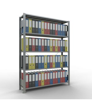 Büroregal Steckregal Grundregal 1800x1300x300 mm, 5 Fachböden, 85 kg Fachlast, Kreuzstrebe, verzinkt, mit Anschlagleiste