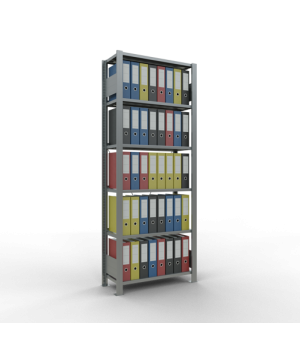 Büroregal Steckregal Grundregal 2000x750x300 mm, 6 Fachböden, 85 kg Fachlast, Kreuzstrebe, verzinkt, mit Anschlagleiste