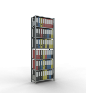 Büroregal Steckregal Grundregal 2300x750x300 mm, 7 Fachböden, 85 kg Fachlast, Kreuzstrebe, verzinkt, mit Anschlagleiste