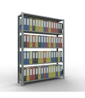 Büroregal Steckregal Grundregal 1800x1300x300 mm, 5 Fachböden, 85 kg Fachlast, Kreuzstrebe, verzinkt, ohne Anschlagleiste