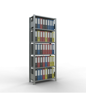 Büroregal Steckregal Grundregal 2000x750x300 mm, 6 Fachböden, 85 kg Fachlast, Kreuzstrebe, verzinkt, ohne Anschlagleiste