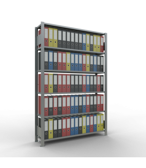 Büroregal Steckregal Grundregal 2000x1300x300 mm, 6 Fachböden, 85 kg Fachlast, Kreuzstrebe, verzinkt, ohne Anschlagleiste