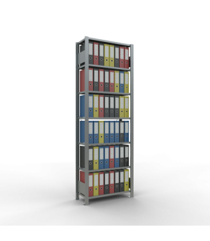 Büroregal Steckregal Grundregal 2300x750x300 mm, 7 Fachböden, 85 kg Fachlast, Kreuzstrebe, verzinkt, ohne Anschlagleiste