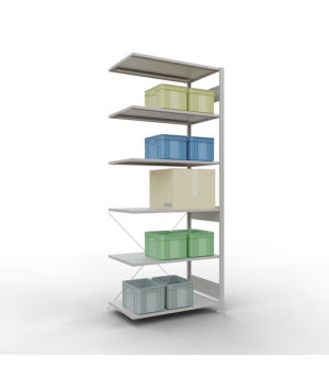 Eckregal Anbauregal Feld C RAL 7035 2500x1000x600 mm 6 Fachböden, 150 kg Fachlast