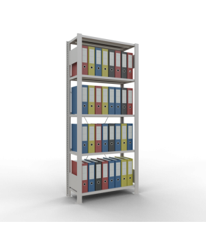 Büroregal Steckregal Grundregal 1800x750x300 mm, 5 Fachböden, 85 kg Fachlast, Kreuzstrebe, RAL 7035 lichtgrau, mit Anschlagleiste