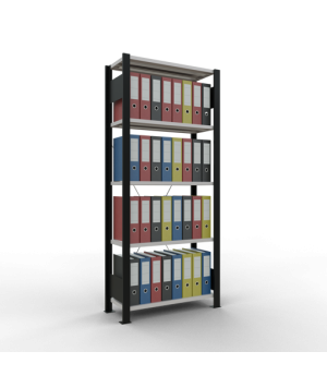 Büroregal Steckregal Grundregal 1800x750x300 mm, 5 Fachböden, 85 kg Fachlast, Kreuzstrebe, schwarz/RAL 7035 lichtgrau, ohne Anschlagleiste
