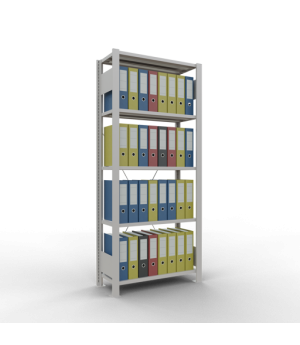 Büroregal Steckregal Grundregal 1800x750x300 mm, 5 Fachböden, 85 kg Fachlast, Kreuzstrebe, RAL 7035 lichtgrau, ohne Anschlagleiste