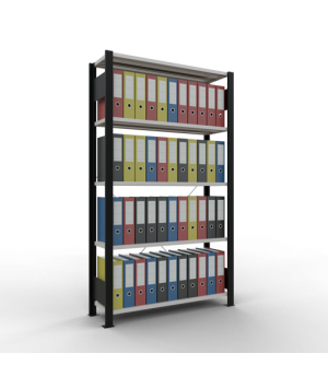 Büroregal Steckregal Grundregal 1800x1000x300 mm, 5 Fachböden, 85 kg Fachlast, Kreuzstrebe, schwarz/RAL 7035 lichtgrau, ohne Anschlagleiste