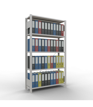 Büroregal Steckregal Grundregal 1800x1000x300 mm, 5 Fachböden, 85 kg Fachlast, Kreuzstrebe, RAL 7035 lichtgrau, ohne Anschlagleiste