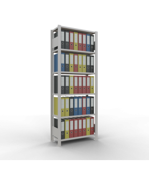 Büroregal Steckregal Grundregal 2000x750x300 mm, 6 Fachböden, 85 kg Fachlast, Kreuzstrebe, RAL 7035 lichtgrau, ohne Anschlagleiste
