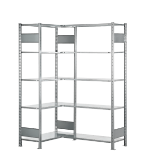 Eckregal Komplettregal (Felder A + B) 2000x1000x300, 2x5 Fachböden, 150 kg Fachlast, Längenriegel, verzinkt