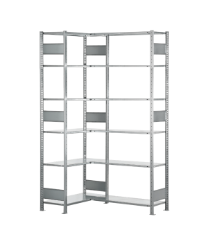 Eckregal Komplettregal (Felder A + B) 2500x1000x300, 2x6 Fachböden, 150 kg Fachlast, Längenriegel, verzinkt