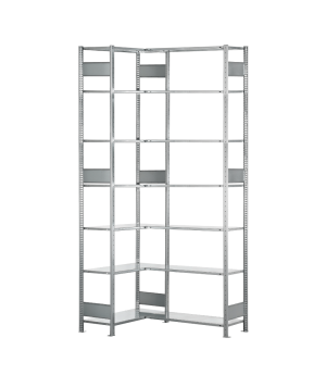 Eckregal Komplettregal (Felder A + B) 3000x1000x300, 2x7 Fachböden, 150 kg Fachlast, Längenriegel, verzinkt