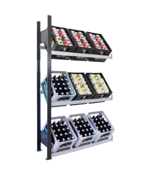 Getränkekistenregal Anbauregal,3 Ebenen für 9 Kisten 1800x1000x300 mm, Schwarz/Silber SCHULTE Lagertechnik