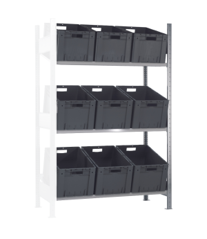 Schrägbodenregal Anbauregal 2000x1000x600 mm, verzinkt/RAL 7035 lichtgrau, 150 kg Fachlast, 3 Fachböden