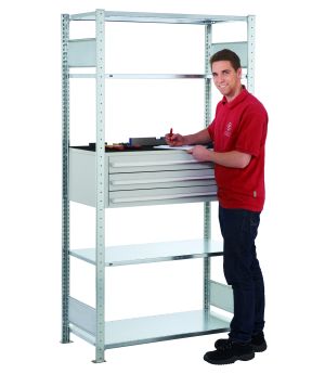 Schwerlastregal mit 3 Schubladen Grundregal 2000x1000x500 mm, 4 Fachböden