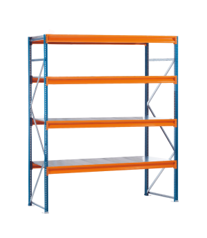 Weitspannregal W100 Grundregal 2500x1785x600 mm (HxBxT) 4 Ebenen mit Holz, Fachlast 670 kg