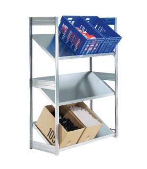 Schrägbodenregale Schrägböden 30° geneigt, 1358×524×1850 mm, glanzverzinkt