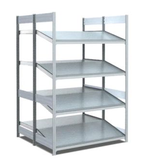 Bereitstellregale doppelt tief/hinten gerade/vorne schräg, 1000×1250×2000 mm, glanzverzinkt