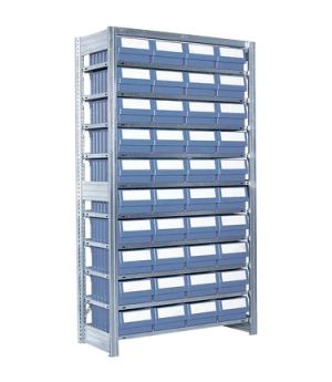 Behälterregale RK mit 40 Regalkästen RK, 1058×424×1850 mm, Behälterfarbe taubenblau