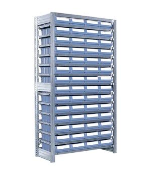Behälterregale RK mit 56 Regalkästen RK, 1058×324×1850 mm, Behälterfarbe taubenblau