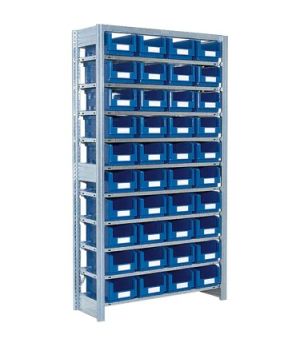 Behälterregale SK mit 40 Sichtlagerkästen SK, 958×324×1850 mm, Behälterfarbe blau