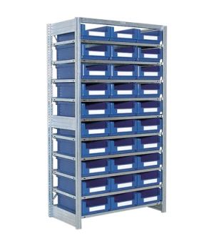 Behälterregale SK mit 30 Sichtlagerkästen SK, 1058×524×1850 mm, Behälterfarbe blau