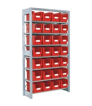 Behälterregale SK mit 28 Sichtlagerkästen SK, 1058×324×1850 mm, Behälterfarbe rot