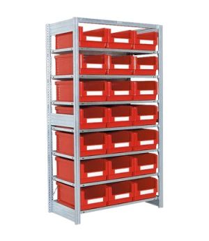 Behälterregale SK mit 21 Sichtlagerkästen SK, 1058×524×1850 mm, Behälterfarbe rot