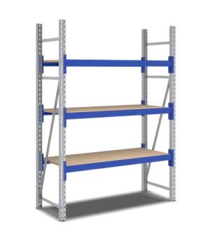Weitspannregale System Flex mit Spanplattenböden, 1470×600×2000 mm, RAL 5010 Enzianblau