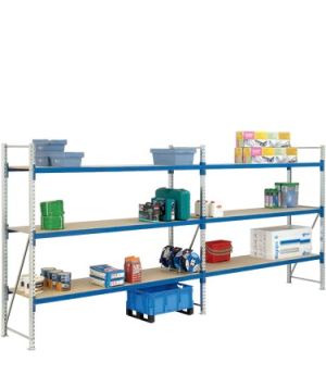Weitspannregale System Flex mit Spanplattenböden, 1410×600×2000 mm, RAL 5010 Enzianblau