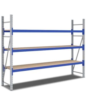Weitspannregale System Flex mit Spanplattenböden, 2820×600×2000 mm, RAL 5010 Enzianblau