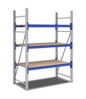 Weitspannregale System Flex mit Spanplattenböden, 1470×800×2000 mm, RAL 5010 Enzianblau