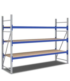Weitspannregale System Flex mit Spanplattenböden, 2820×800×2000 mm, RAL 5010 Enzianblau