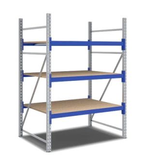Weitspannregale System Flex mit Spanplattenböden, 1470×1100×2000 mm, RAL 5010 Enzianblau