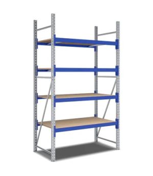 Weitspannregale System Flex mit Spanplattenböden, 1470×800×2500 mm, RAL 5010 Enzianblau