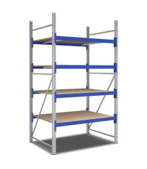 Weitspannregale System Flex mit Spanplattenböden, 1470×1100×2500 mm, RAL 5010 Enzianblau
