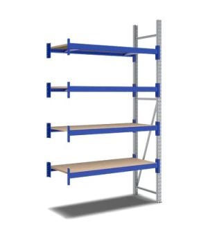 Weitspannregale System Flex mit Spanplattenböden, 1410×1100×2500 mm, RAL 5010 Enzianblau