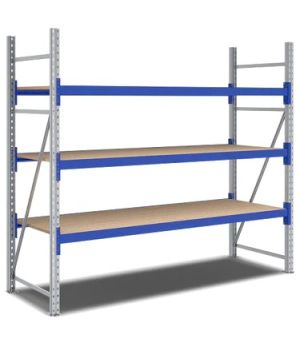 Weitspannregale System Flex mit Spanplattenböden, 2320×800×2000 mm, RAL 5010 Enzianblau