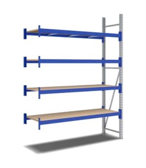 Weitspannregale System Flex mit Spanplattenböden, 1860×1100×2500 mm, RAL 5010 Enzianblau