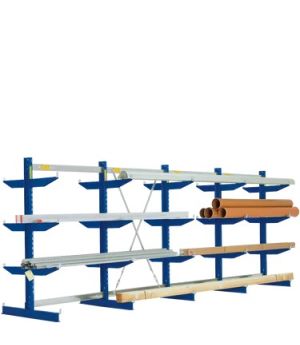 Kragarmregale Typ L zweiseitige Nutzung, 3245×920×2480 mm, RAL 5010 Enzianblau
