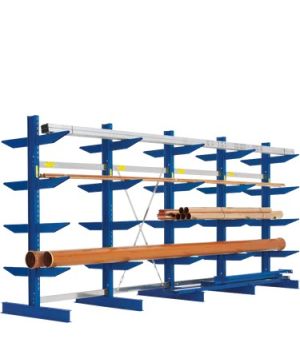 Kragarmregale Typ S zweiseitige Nutzung, 2576×1140×2500 mm, RAL 5010 Enzianblau