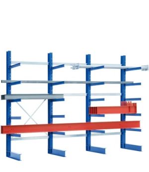Kragarmregale Typ ES einseitige Nutzung, 1600×1200×4000 mm, RAL 5010 Enzianblau