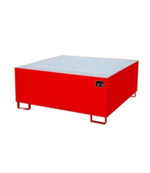 Auffangwanne AW 1000 mit Gitterrost, 1460×1460×630 mm, RAL 3000 Feuerrot