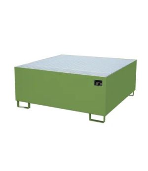 Auffangwanne AW 1000 mit Gitterrost, 1460×1460×630 mm, RAL 6011 Resedagrün