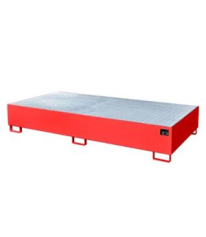 Auffangwanne AW 1000-2 mit Gitterrost, 2650×1300×435 mm, RAL 3000 Feuerrot